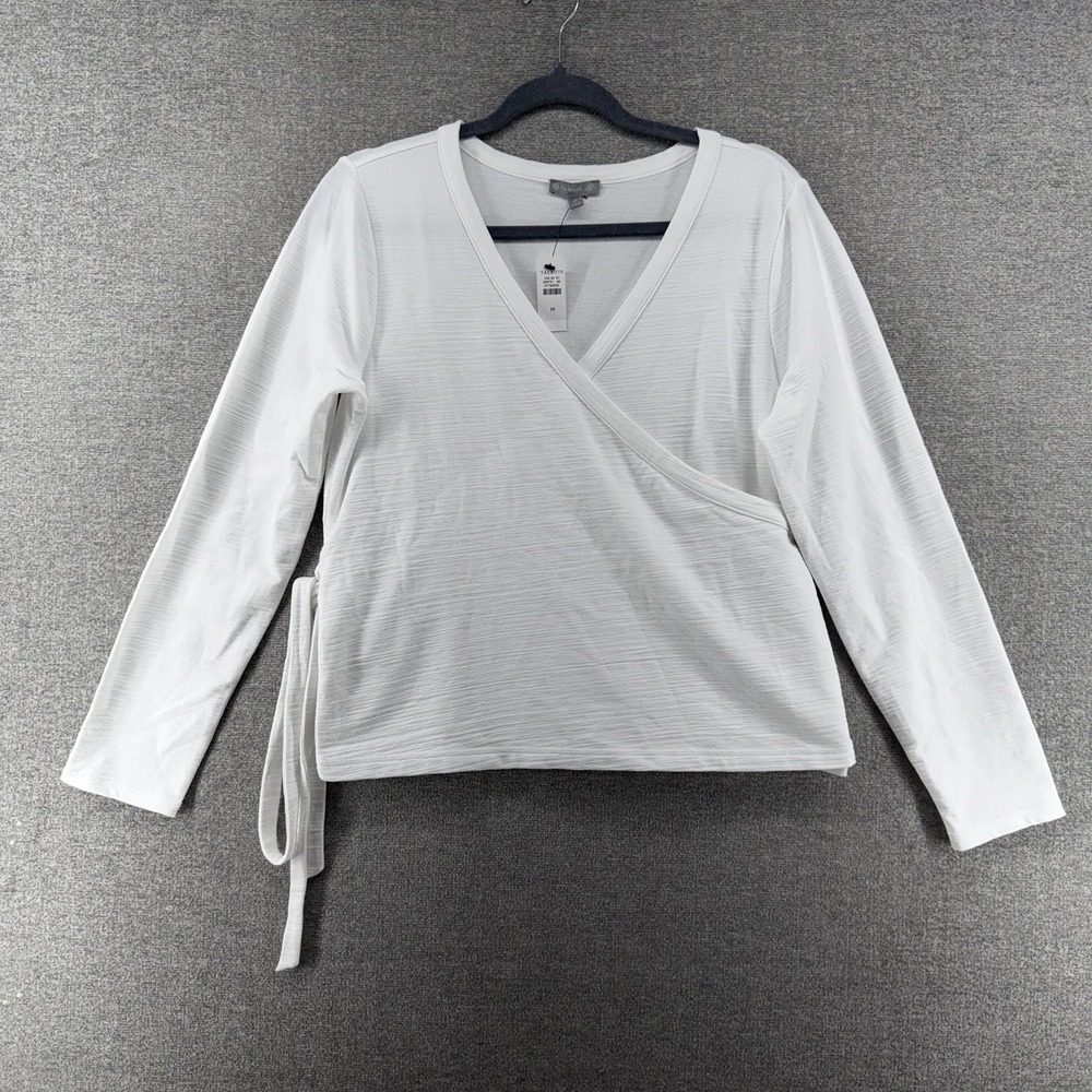 T by Talbots Long Sleeve Wrap Top Women Size Medium White UPF 50 NEW